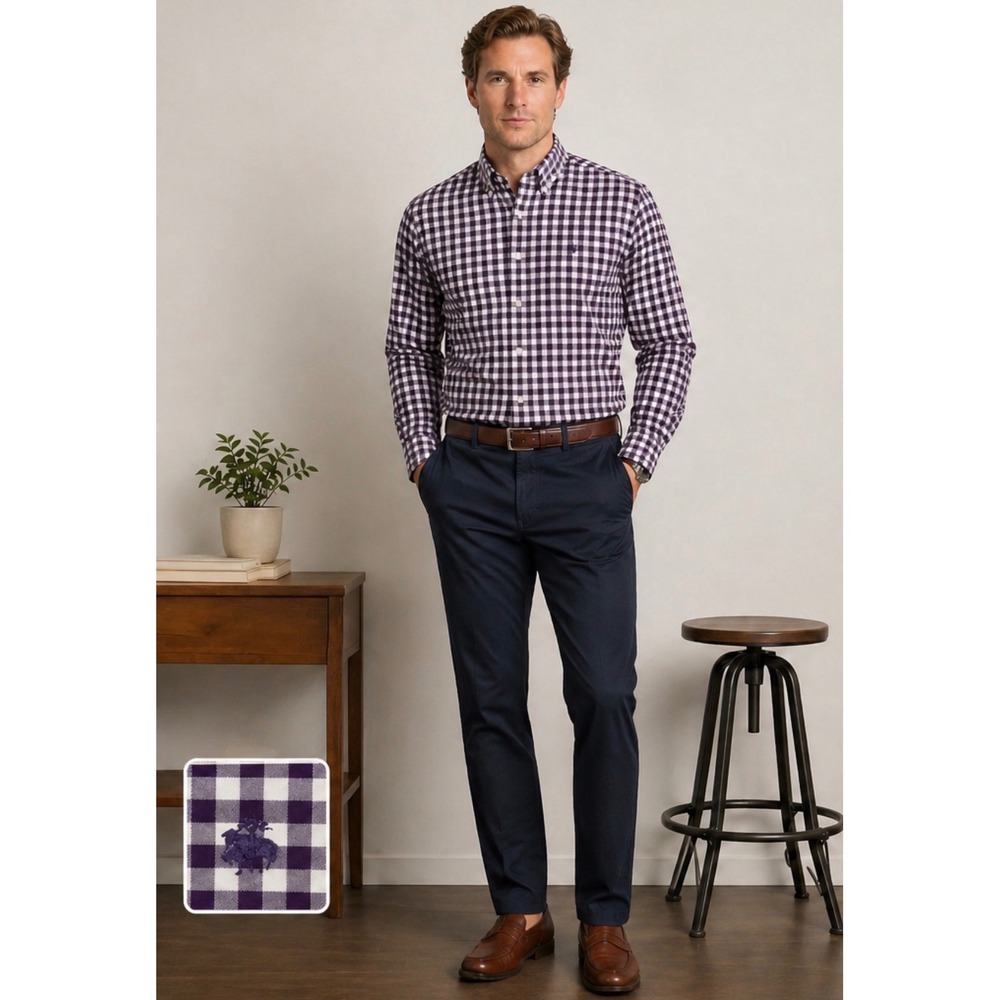 Brooks Brothers Purple Gingham polo Button Down Shirt large Dress 
Smart Casual